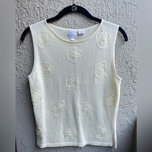 Sleeveless Cream Floral Knit Top